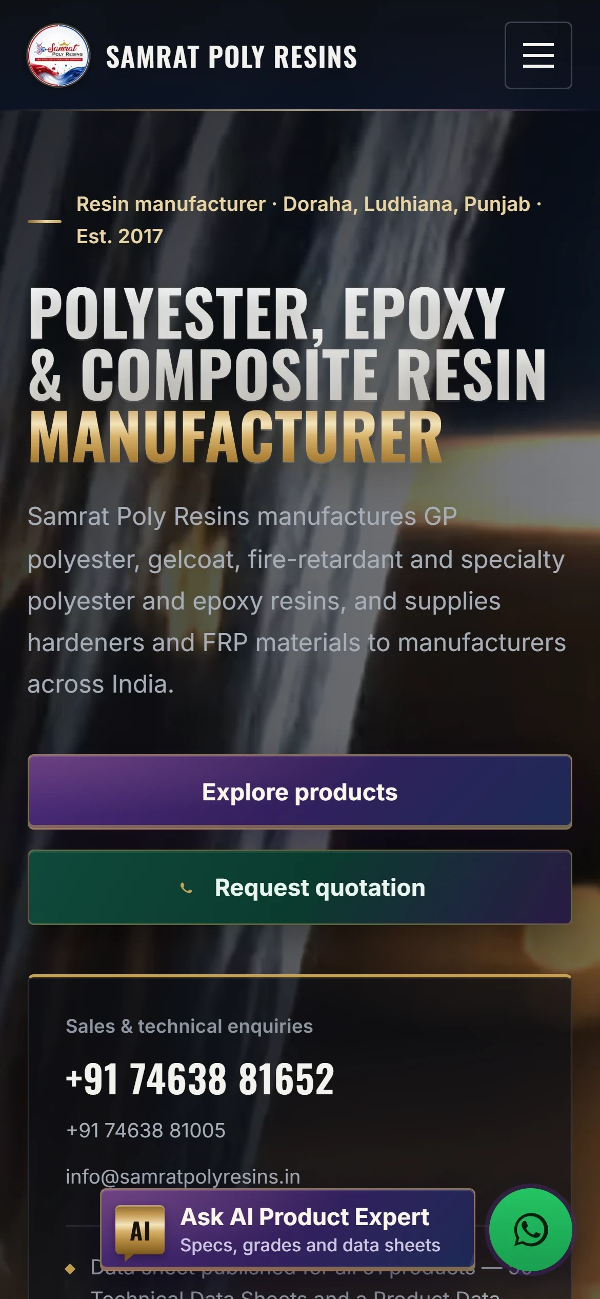 Samrat Poly Resins on a phone.