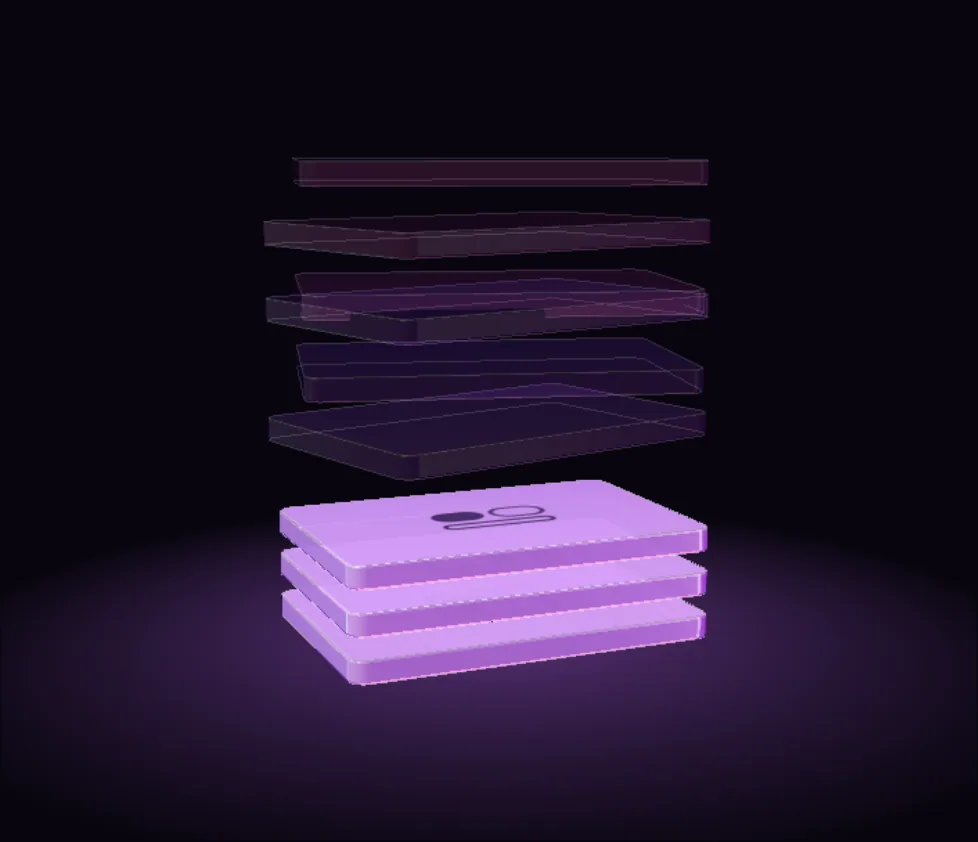 A stack of page slabs that grows from three to six to nine as the package size increases.