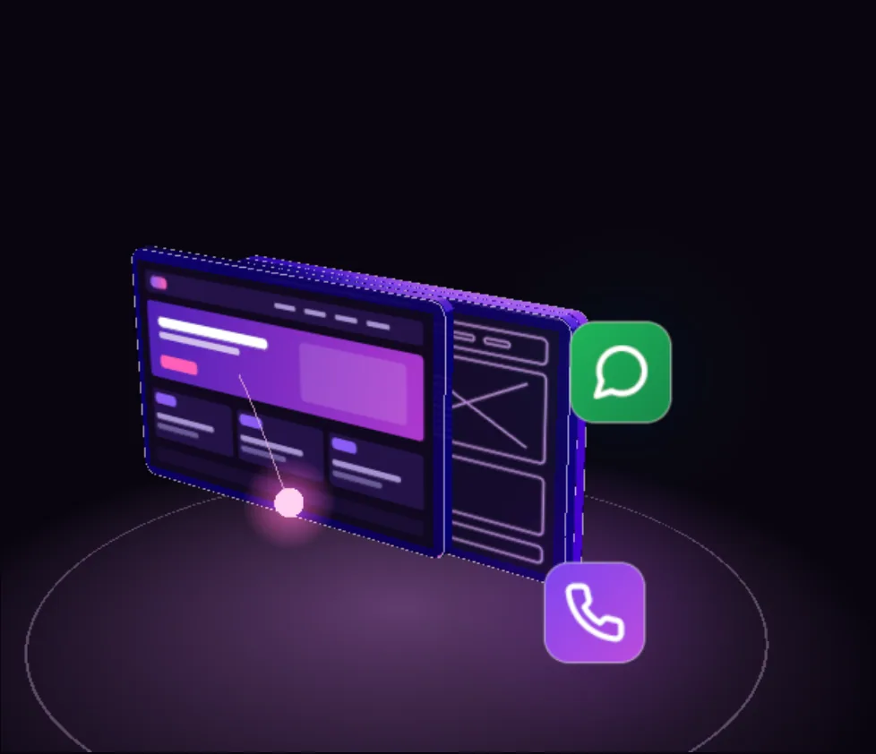 Three layers of a website, wireframe, design and code, that separate, re-flow to tablet and phone, and snap together.