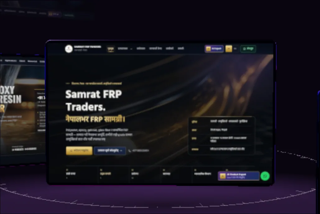 Real captures of the Samrat Poly Resins and Samrat FRP Traders websites; the selected project faces forward.